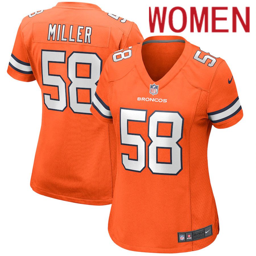 Women Denver Broncos 58 Von Miller Nike Orange Alternate Game Player NFL Jersey